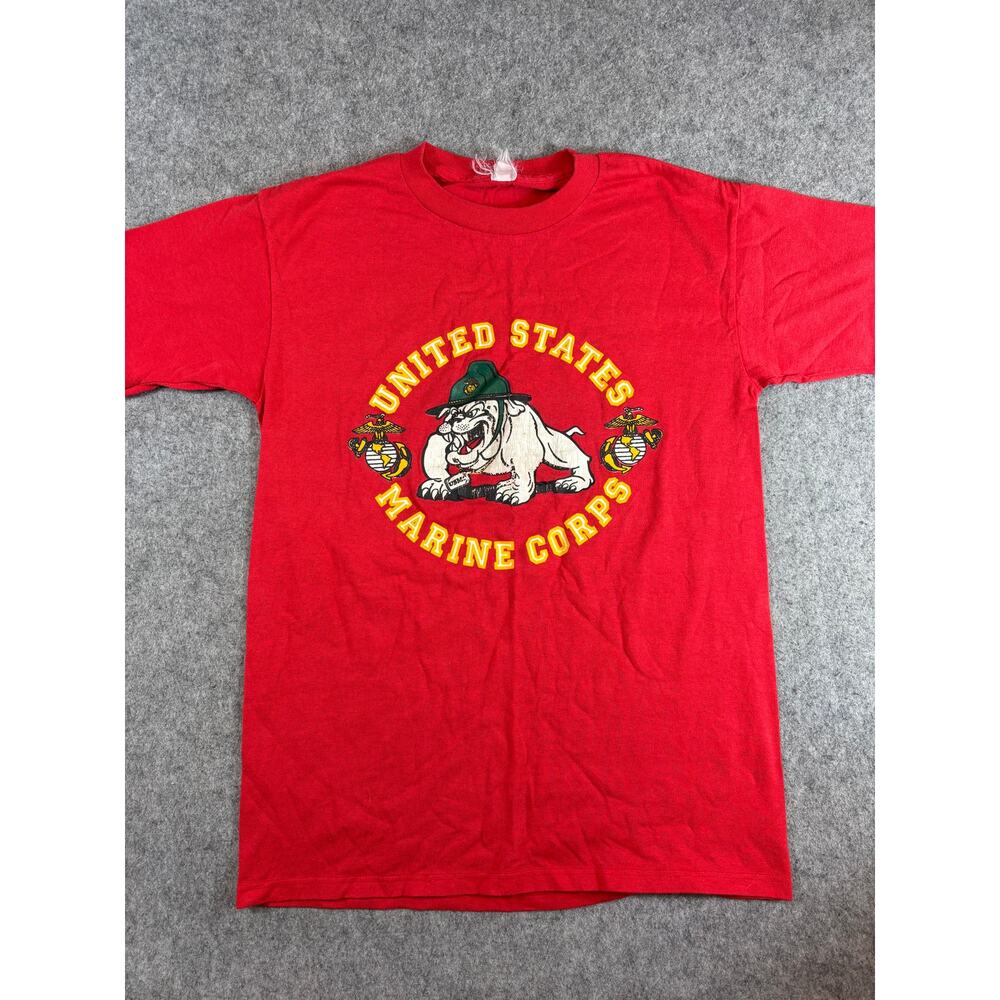Vintage 80s USMC United States Marine Corps Bulldog T Shirt Mens Small Red Tee